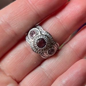 Size 9. Triple ring. Lab created amethyst on rhodium plating. SRP $244